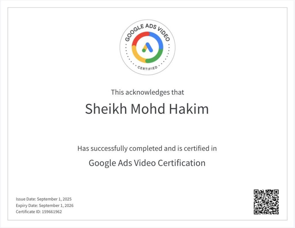 sheikh mohd hakim video ads certification