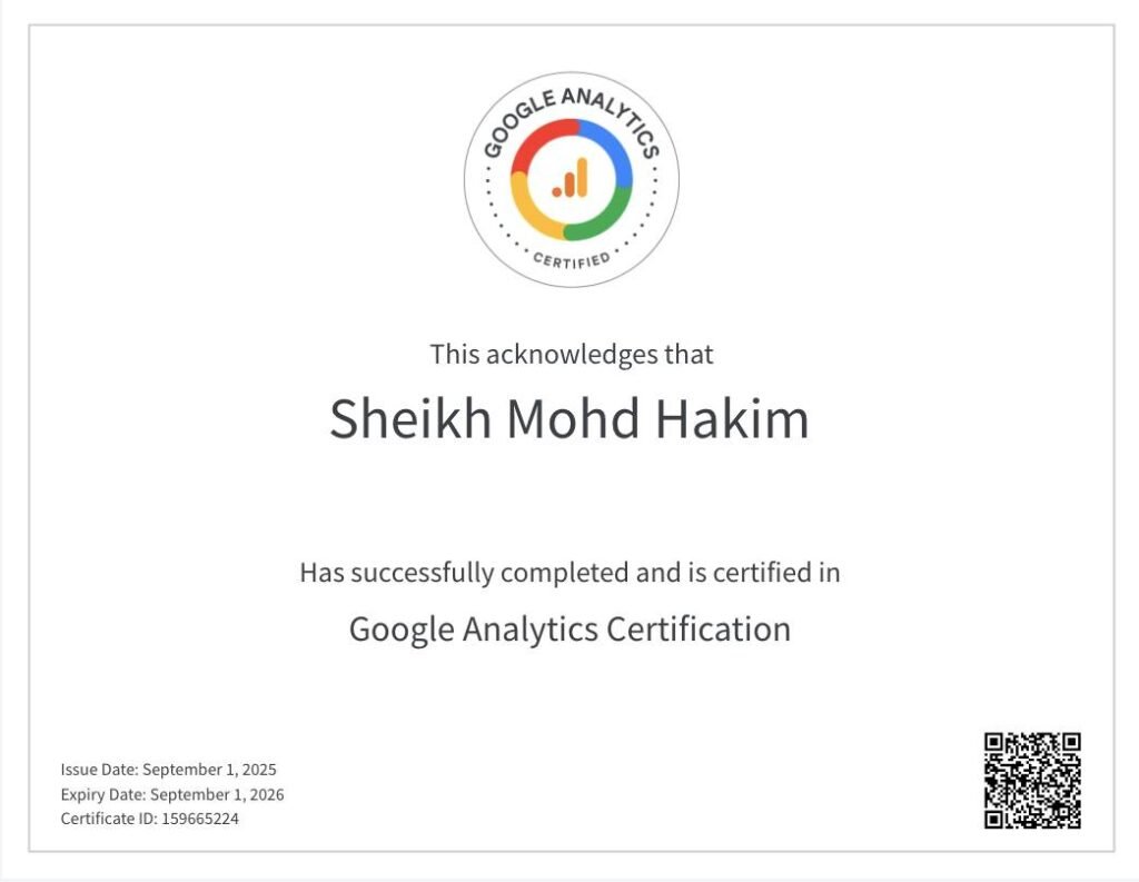 sheikh mohd hakim google analytics certificate